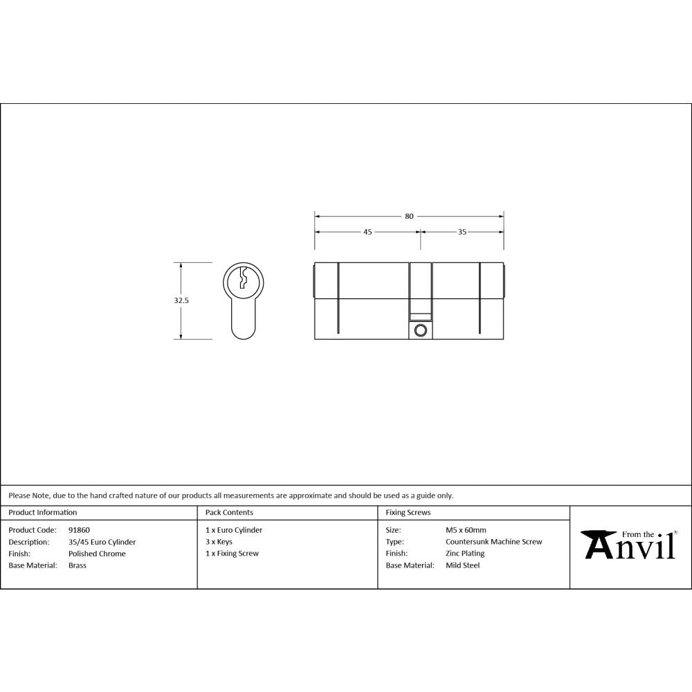 From The Anvil - Polished Chrome 35/45 Euro Cylinder | Sku. 91860 | Trade Door Handles.