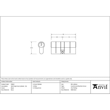 From The Anvil - Black 30/35 6pin Euro Cylinder KA | Sku. 91863 | Trade Door Handles.