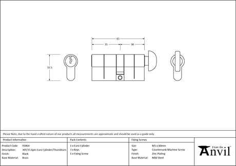 From The Anvil - Black 30T/35 6pin Euro Cylinder/Thumbturn | Sku. 91864 | Trade Door Handles.
