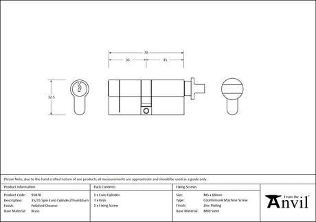 From The Anvil - Polished Chrome 35/35 Euro Cylinder/Thumbturn | Sku. 91870 | Trade Door Handles.