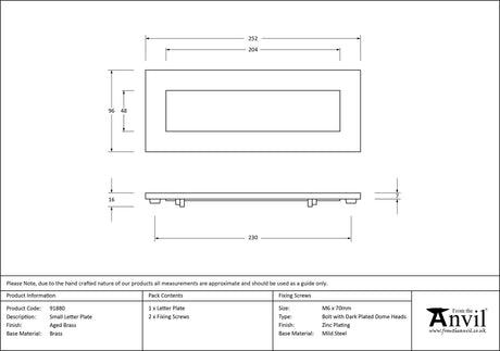 From The Anvil - Aged Brass Small Letter Plate | Sku. 91880 | Trade Door Handles.