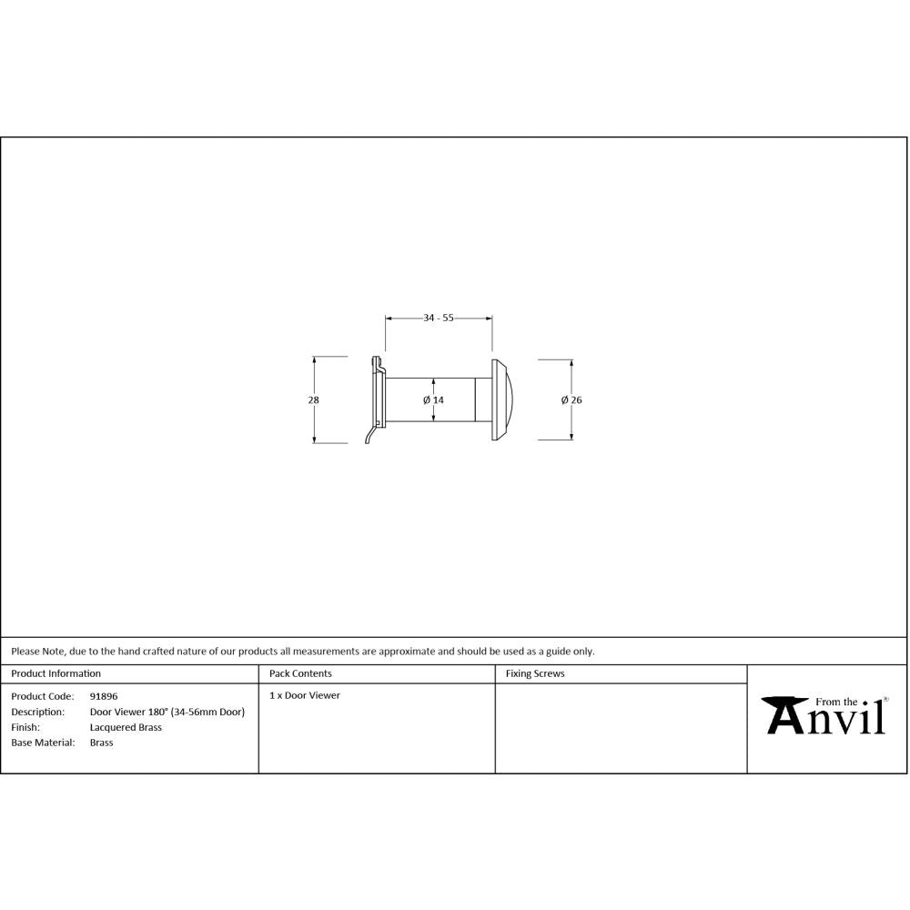 From The Anvil - Lacquered Brass Door Viewer 180ÃƒÆ’Ã†€™Ãƒ€ ‚¬„¢ÃƒÆ’¢‚¬Å¡¬Ãƒ€¦¡ÃƒÆ’Ã†€™€š¬Ã…¡ÃƒÆ’‚¬Å¡° (34-56mm Door) | Sku. 91896 | Trade Door Handles.