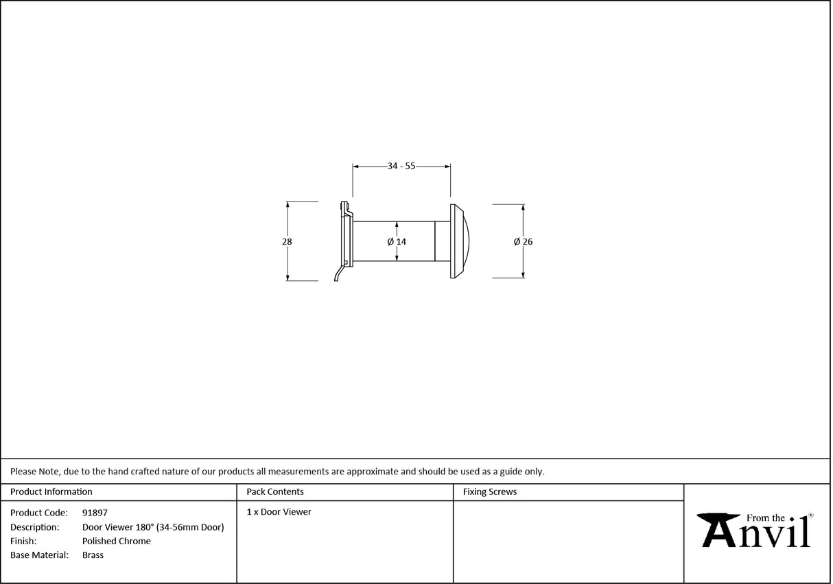 From The Anvil - Polished Chrome Door Viewer 180 Degree (34-56mm Door) | Sku. 91897 | Trade Door Handles.