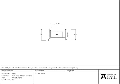 From The Anvil - Polished Chrome Door Viewer 180 Degree (34-56mm Door) | Sku. 91897 | Trade Door Handles.