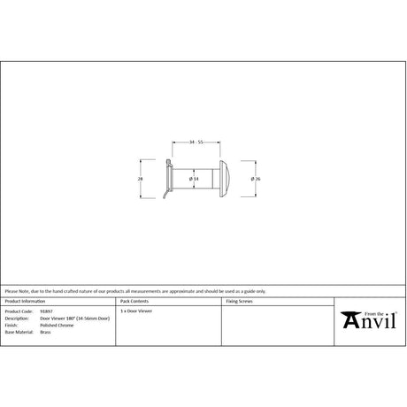 From The Anvil - Polished Chrome Door Viewer 180 Degree (34-56mm Door) | Sku. 91897 | Trade Door Handles.