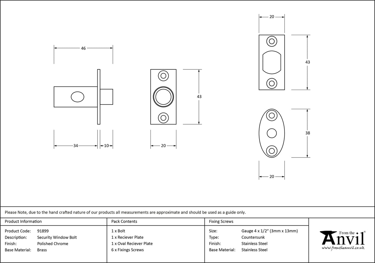 From The Anvil - Polished Chrome Security Window Bolt | Sku. 91899 | Trade Door Handles.