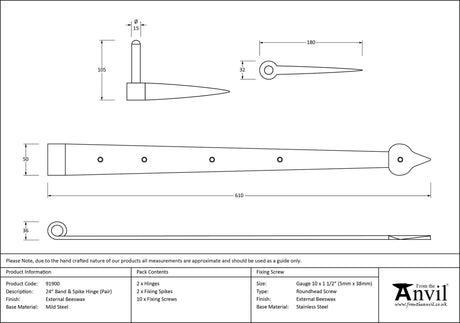 From The Anvil - External Beeswax 24" Band & Spike Hinge (Pair) | Sku. 91900 | Trade Door Handles.