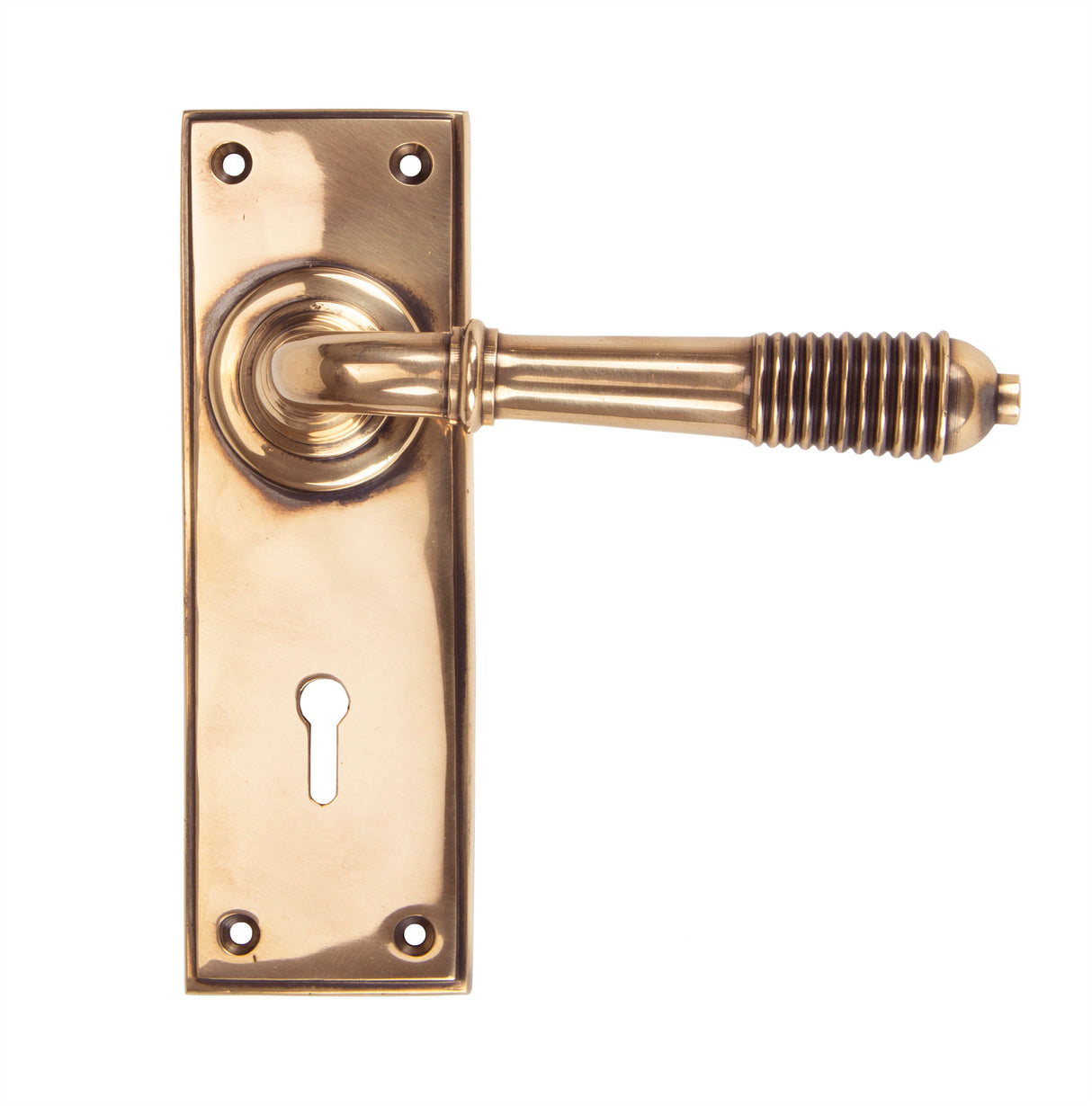 From The Anvil - Polished Bronze Reeded Lever Lock Set | Sku. 91913 | Trade Door Handles.