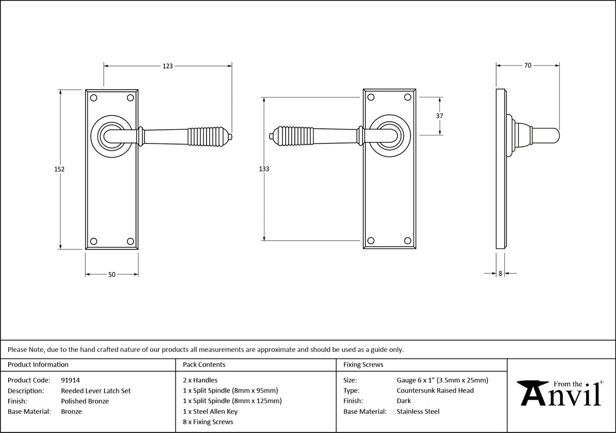 From The Anvil - Polished Bronze Reeded Lever Latch Set | Sku. 91914 | Trade Door Handles.