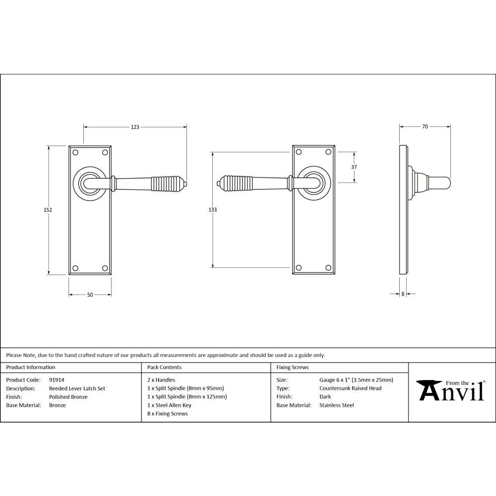 From The Anvil - Polished Bronze Reeded Lever Latch Set | Sku. 91914 | Trade Door Handles.