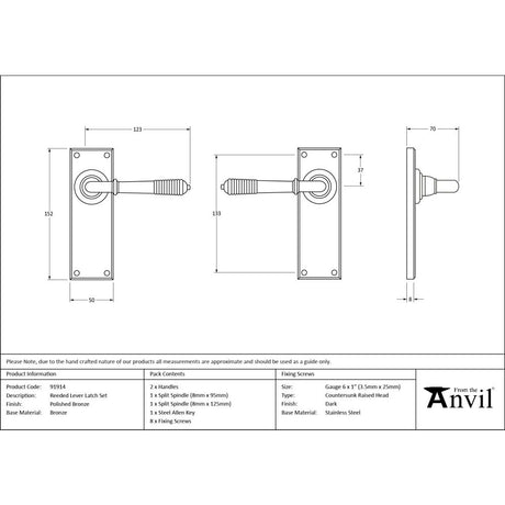 From The Anvil - Polished Bronze Reeded Lever Latch Set | Sku. 91914 | Trade Door Handles.