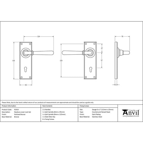 From The Anvil - Polished Bronze Newbury Lever Lock Set | Sku. 91919 | Trade Door Handles.