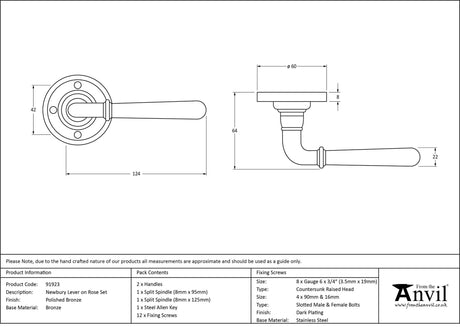 From The Anvil - Polished Bronze Newbury Lever on Rose Set | Sku. 91923 | Trade Door Handles.