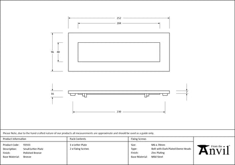 From The Anvil - Polished Bronze Small Letter Plate | Sku. 91931 | Trade Door Handles.