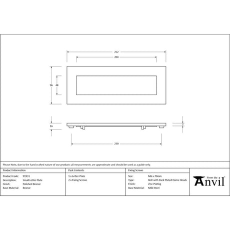 From The Anvil - Polished Bronze Small Letter Plate | Sku. 91931 | Trade Door Handles.