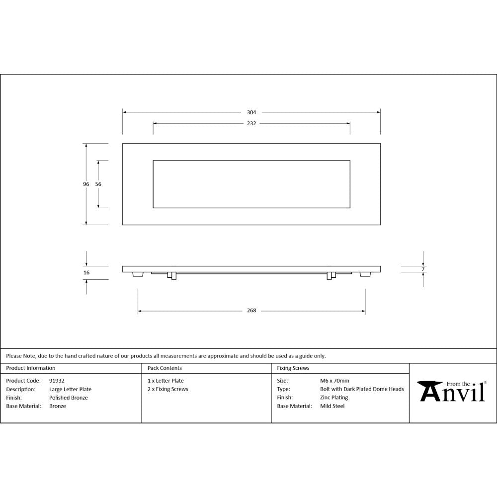 From The Anvil - Polished Bronze Large Letter Plate | Sku. 91932 | Trade Door Handles.