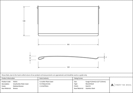 From The Anvil - Polished Bronze Small Letter Plate Cover | Sku. 91933 | Trade Door Handles.