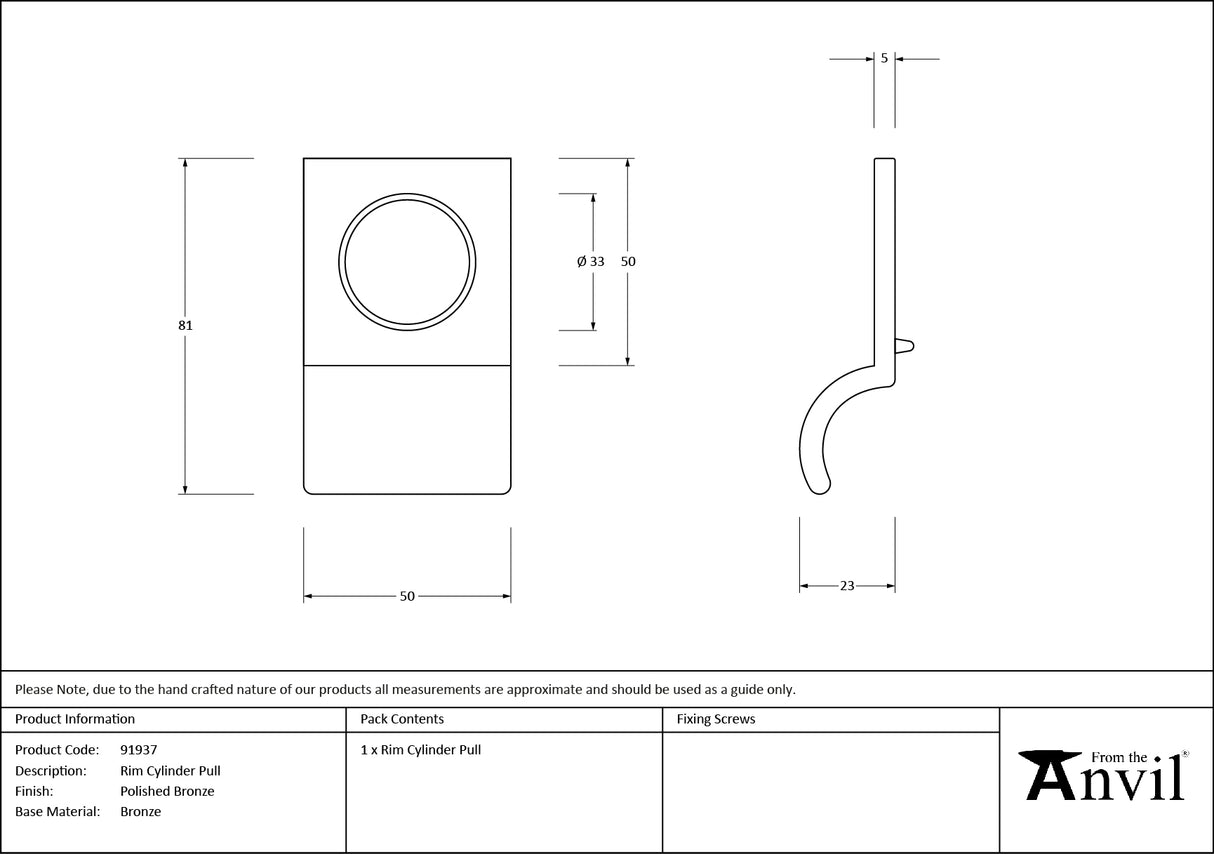 From The Anvil - Polished Bronze Rim Cylinder Pull | Sku. 91937 | Trade Door Handles.