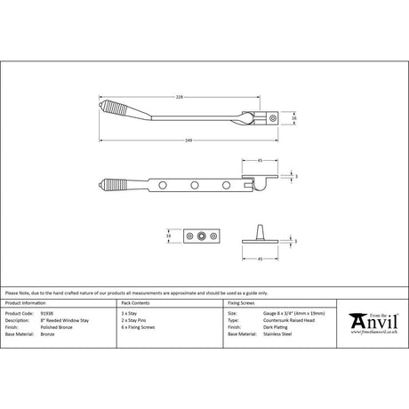 From The Anvil - Polished Bronze 8" Reeded Stay | Sku. 91938 | Trade Door Handles.