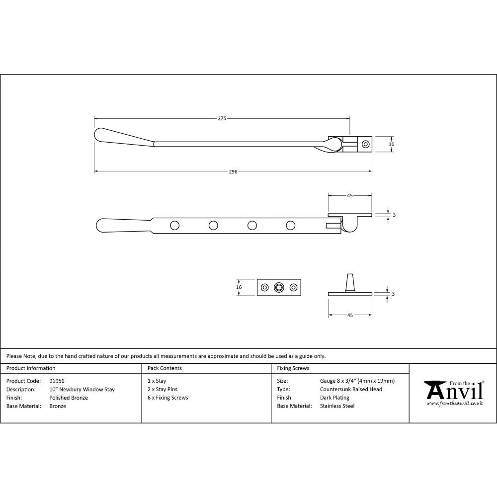 From The Anvil - Polished Bronze 10" Newbury Stay | Sku. 91956 | Trade Door Handles.