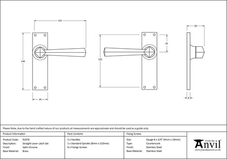 From The Anvil - Satin Chrome Straight Lever Latch Set | Sku. 91970 | Trade Door Handles.