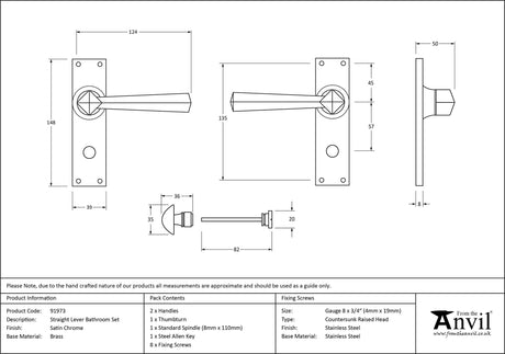 From The Anvil - Satin Chrome Straight Lever Bathroom Set | Sku. 91973 | Trade Door Handles.