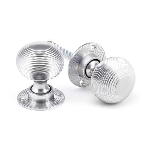 From The Anvil - Satin Chrome Heavy Beehive Mortice/Rim Knob Set | Sku. 91974 | Trade Door Handles.