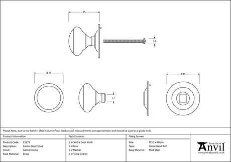 From The Anvil - Satin Chrome Round Centre Door Knob | Sku. 91979 | Trade Door Handles.