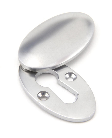 From The Anvil - Satin Chrome Oval Escutcheon & Cover | Sku. 91993 | Trade Door Handles.