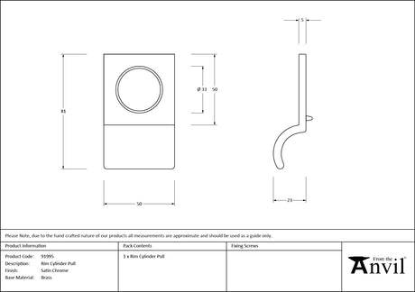 From The Anvil - Satin Chrome Rim Cylinder Pull | Sku. 91995 | Trade Door Handles.