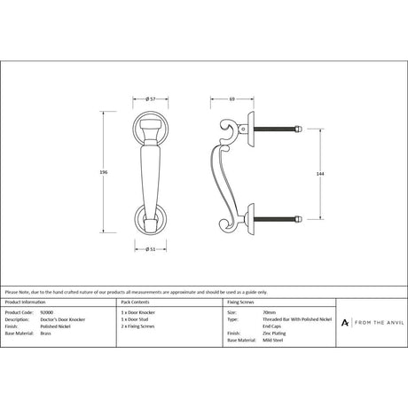 From The Anvil - Polished Nickel Doctors Door Knocker | Sku. 92000 | Trade Door Handles.