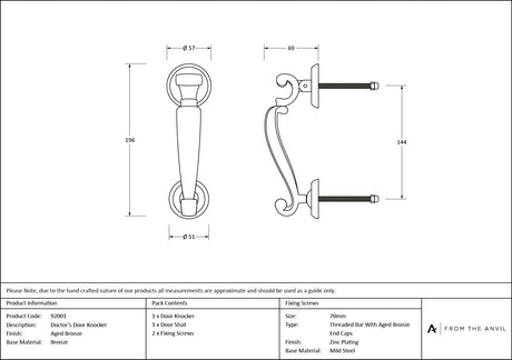 From The Anvil - Aged Bronze Doctors Door Knocker | Sku. 92001 | Trade Door Handles.