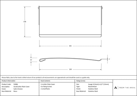 From The Anvil - Satin Chrome Small Letter Plate Cover | Sku. 92006 | Trade Door Handles.
