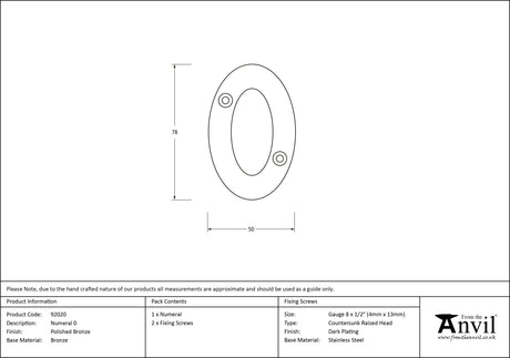 From The Anvil - Polished Bronze Numeral 0 | Sku. 92020 | Trade Door Handles.