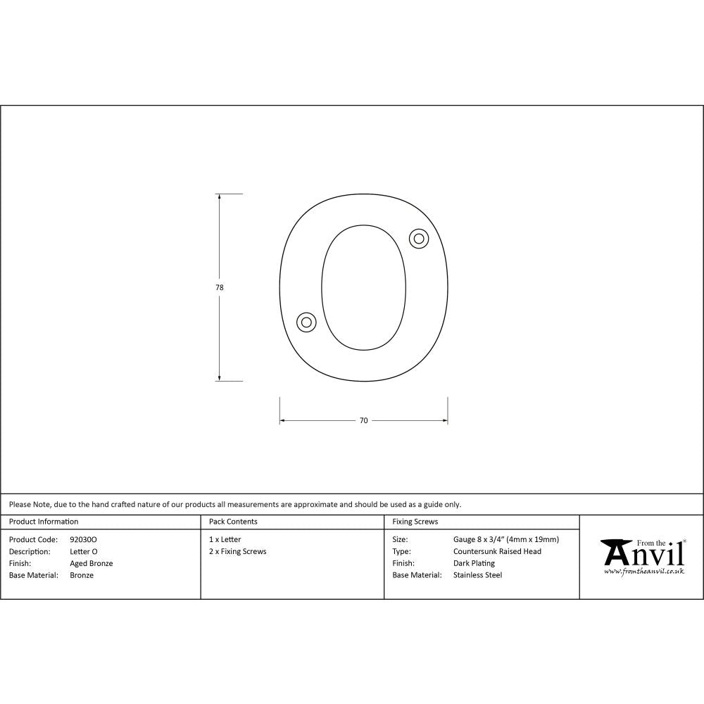 From The Anvil - Aged Bronze Letter O | Sku. 92030O | Trade Door Handles.