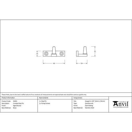 From The Anvil - Aged Bronze Cranked Stay Pin | Sku. 92041 | Trade Door Handles.