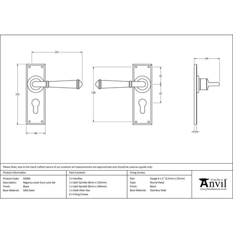 From The Anvil - Black Regency Lever Euro Lock Set | Sku. 92060 | Trade Door Handles.