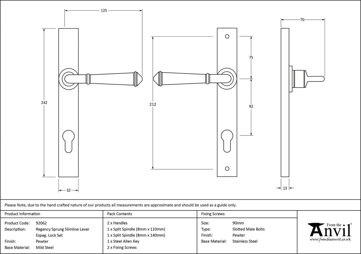 From The Anvil - Pewter Regency Slimline Lever Espag. Lock Set | Sku. 92062 | Trade Door Handles.