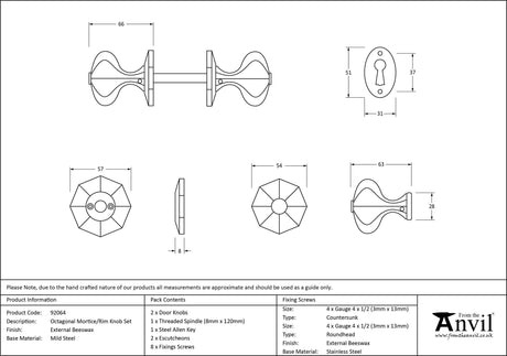 From The Anvil - External Beeswax Octagonal Mortice/Rim Knob Set | Sku. 92064 | Trade Door Handles.
