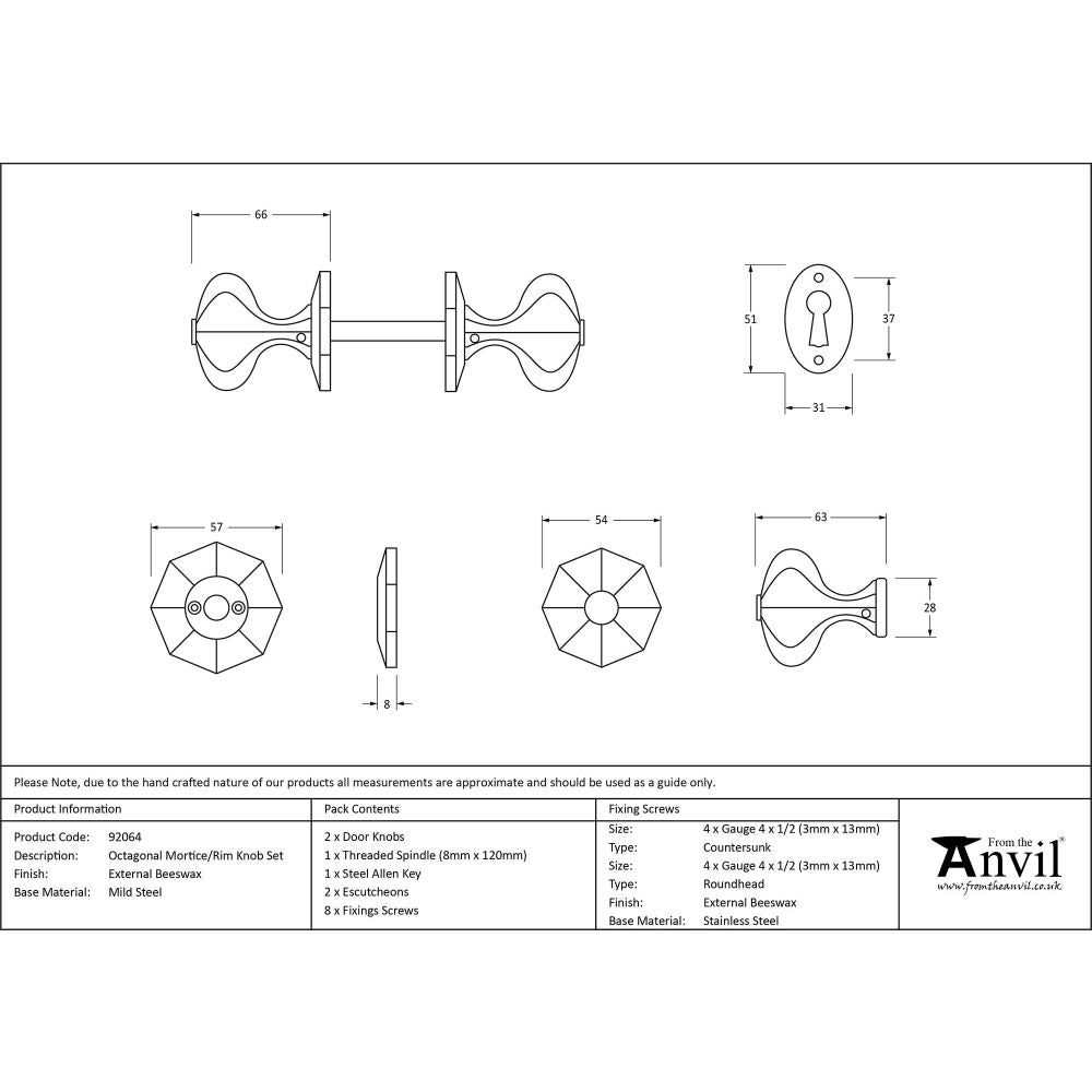 From The Anvil - External Beeswax Octagonal Mortice/Rim Knob Set | Sku. 92064 | Trade Door Handles.