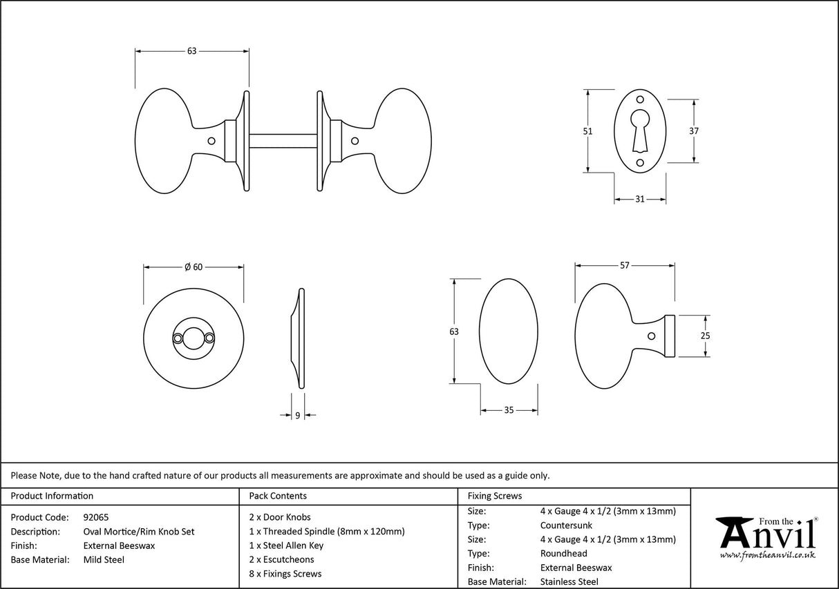 From The Anvil - External Beeswax Oval Mortice/Rim Knob Set | Sku. 92065 | Trade Door Handles.