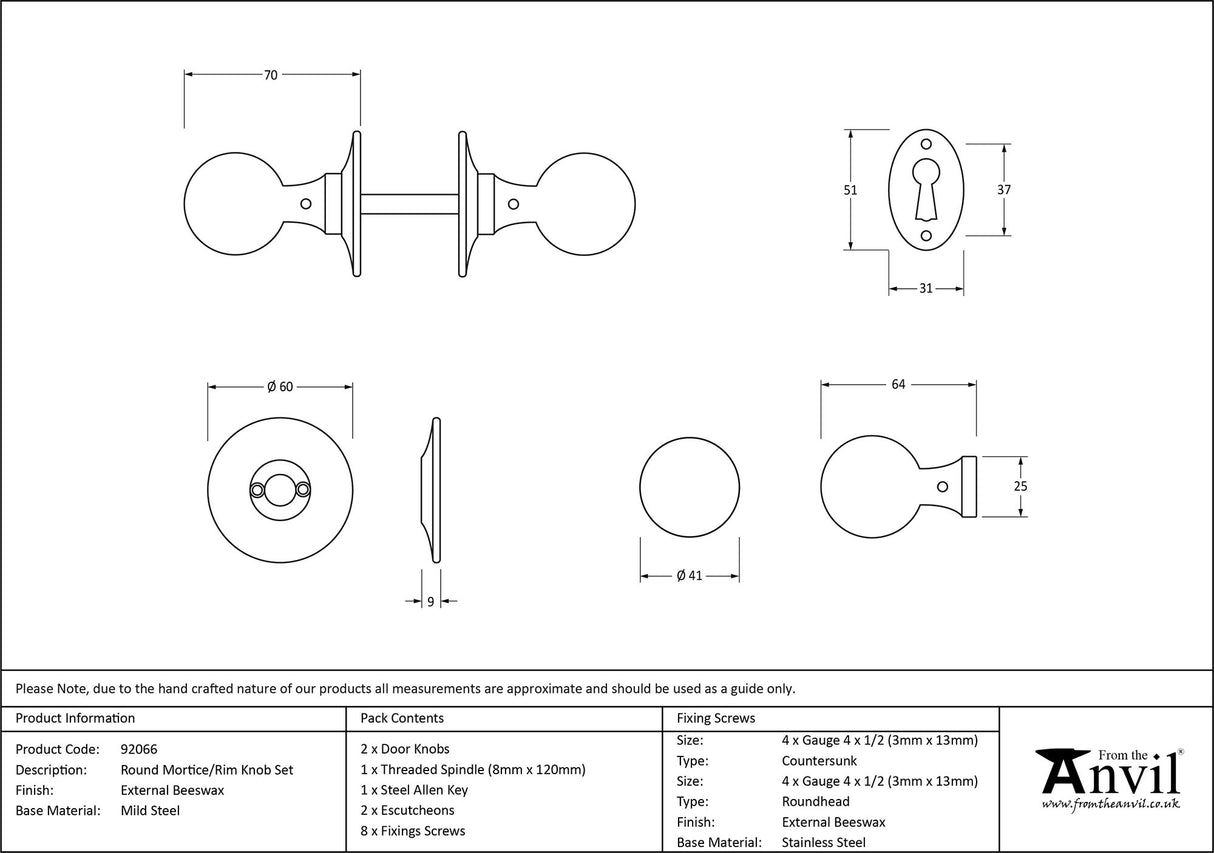 From The Anvil - External Beeswax Round Mortice/Rim Knob Set | Sku. 92066 | Trade Door Handles.