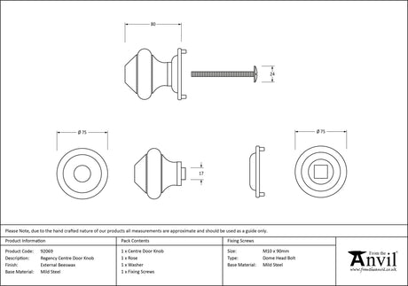 From The Anvil - External Beeswax Regency Centre Door Knob | Sku. 92069 | Trade Door Handles.