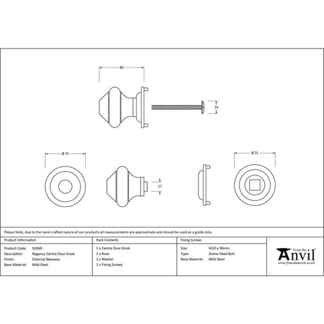From The Anvil - External Beeswax Regency Centre Door Knob | Sku. 92069 | Trade Door Handles.