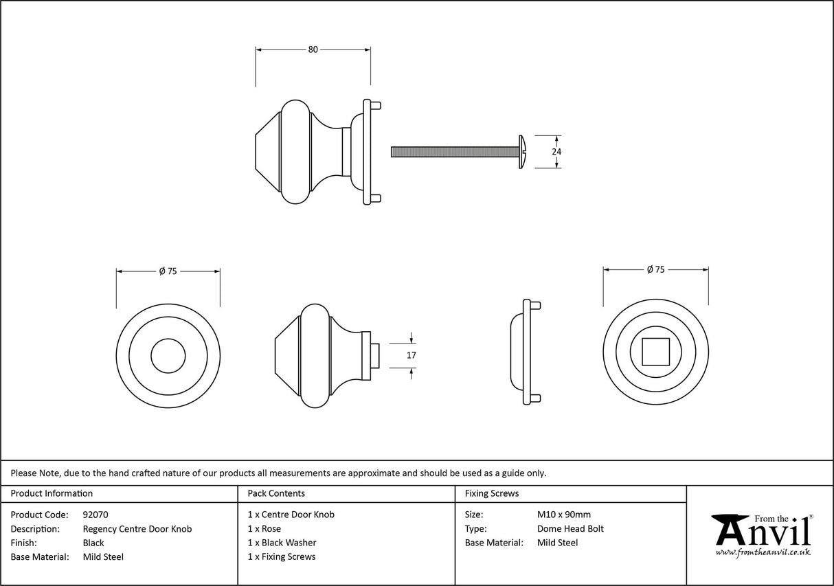 From The Anvil - Black Regency Centre Door Knob | Sku. 92070 | Trade Door Handles.