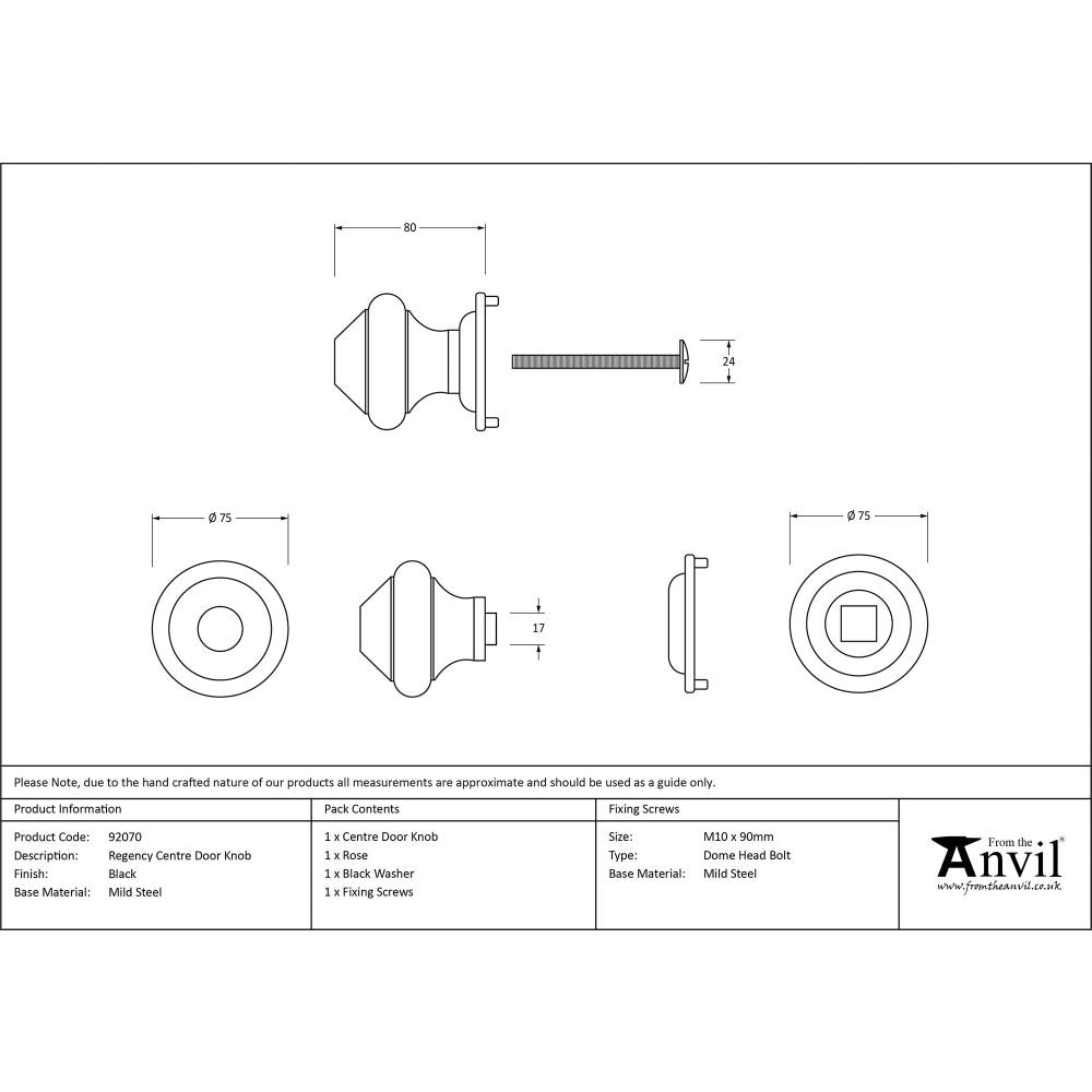 From The Anvil - Black Regency Centre Door Knob | Sku. 92070 | Trade Door Handles.