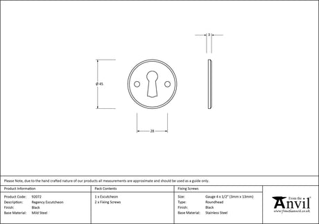 From The Anvil - Black Regency Escutcheon | Sku. 92072 | Trade Door Handles.