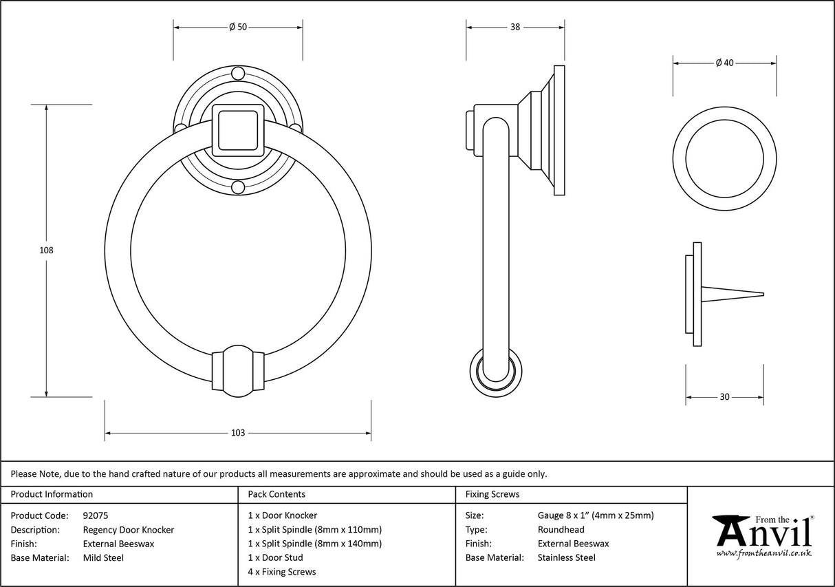 From The Anvil - External Beeswax Regency Door Knocker | Sku. 92075 | Trade Door Handles.