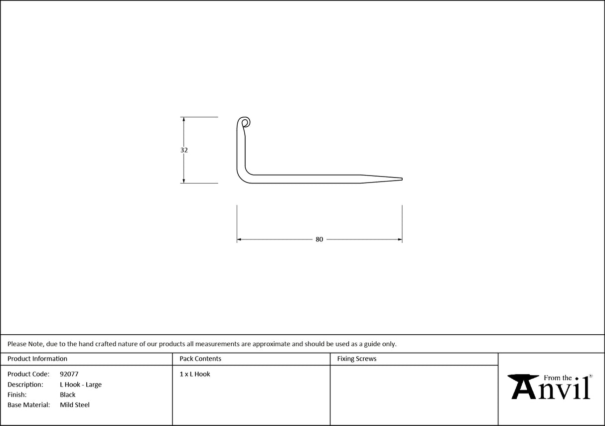 From The Anvil - Black L Hook - Large | Sku. 92077 | Trade Door Handles.