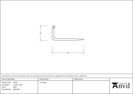 From The Anvil - Black L Hook - Small | Sku. 92079 | Trade Door Handles.